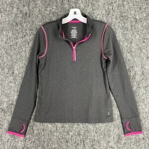 Danskin Shirt‎ Womens XL Gray 1/4 Zip Pullover Stretch Thumbhole Yoga Studio Gym